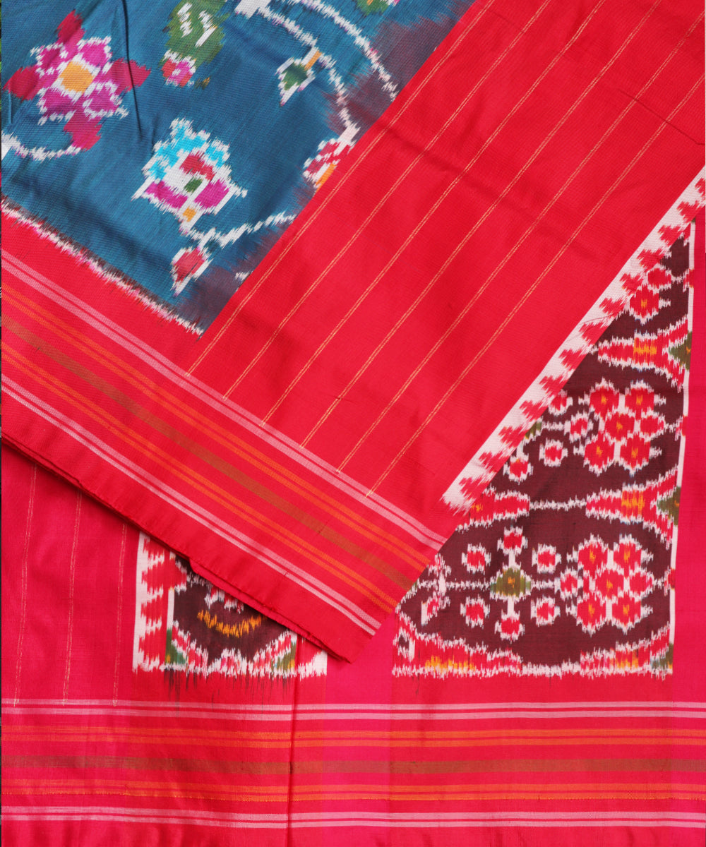 Prussian blue color handloom rajkot silk saree