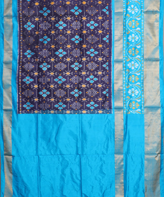 Denim blue color handloom rajkot silk saree