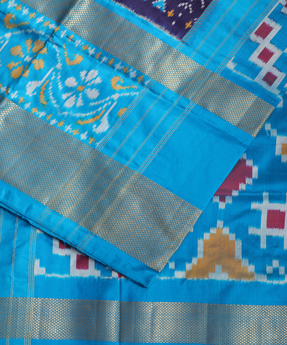 Denim blue color handloom rajkot silk saree
