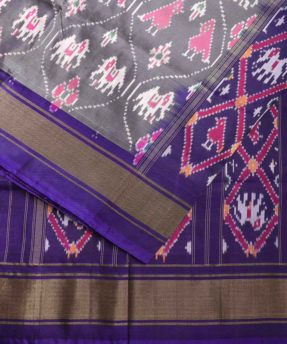 Lava gray color handloom rajkot silk saree