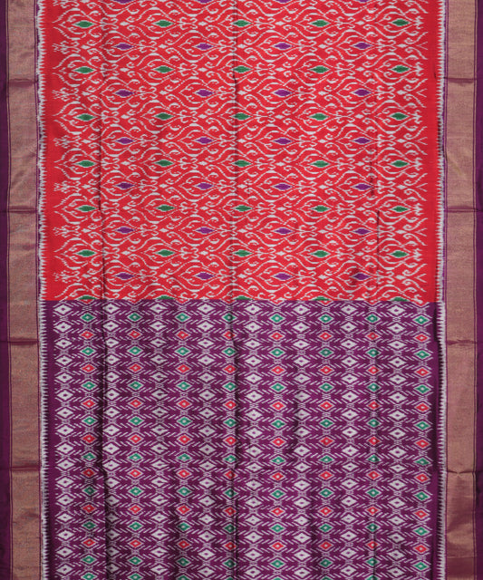 Burgundy red color handloom rajkot silk saree