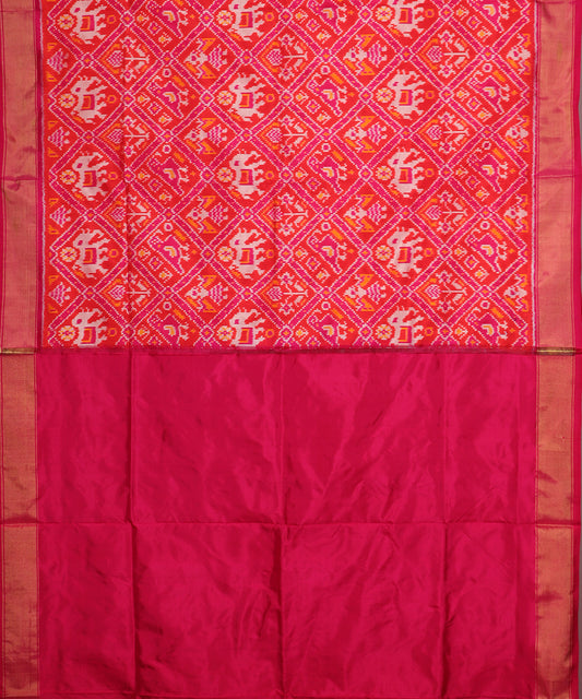 pink and red with intricate patterns color handloom rajkot silk saree