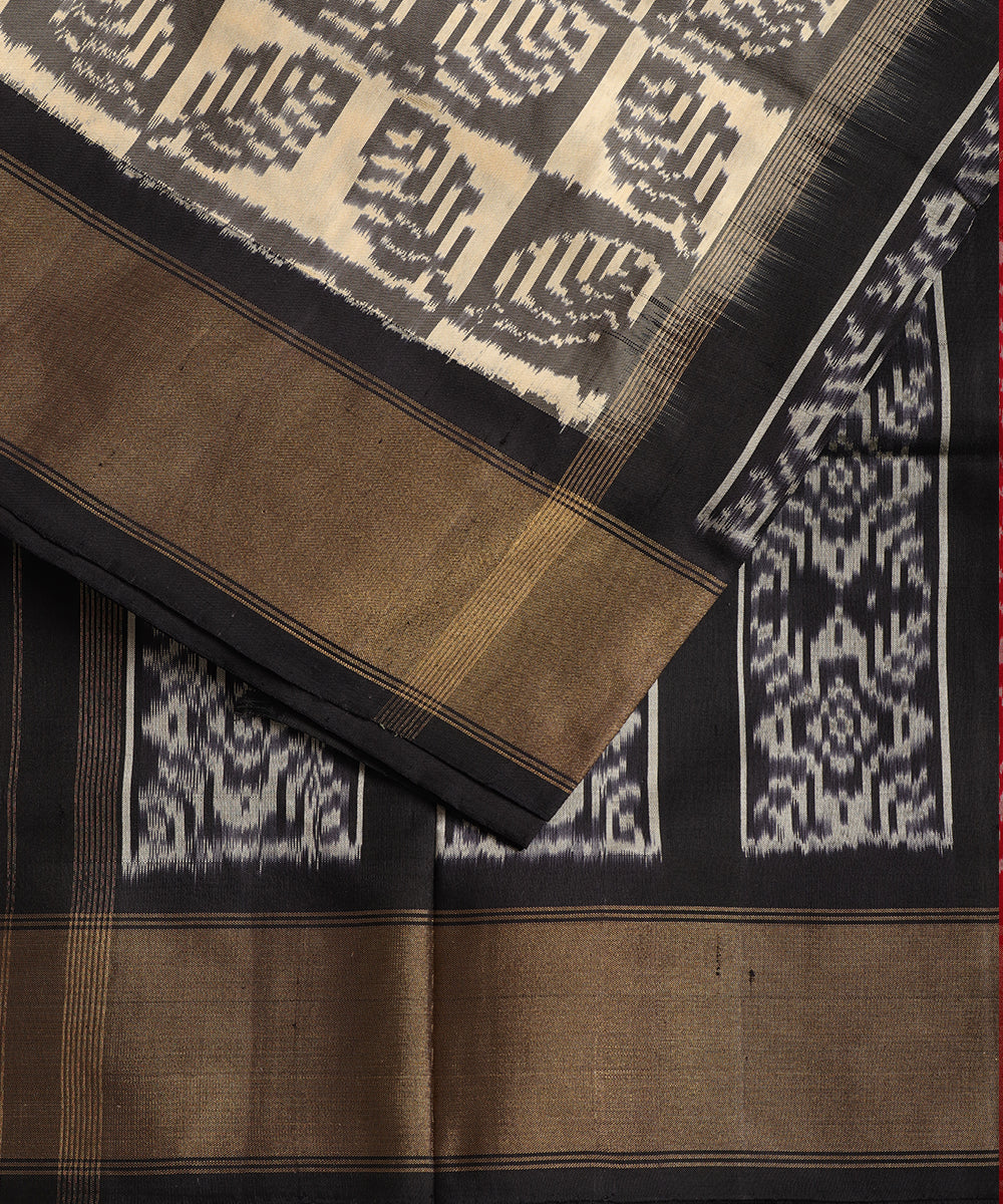 Flax and black patterned color handloom rajkot silk saree