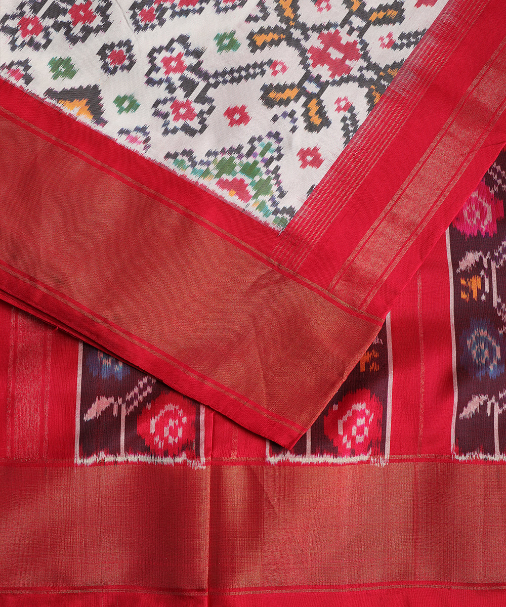 Half-white color handloom rajkot silk saree