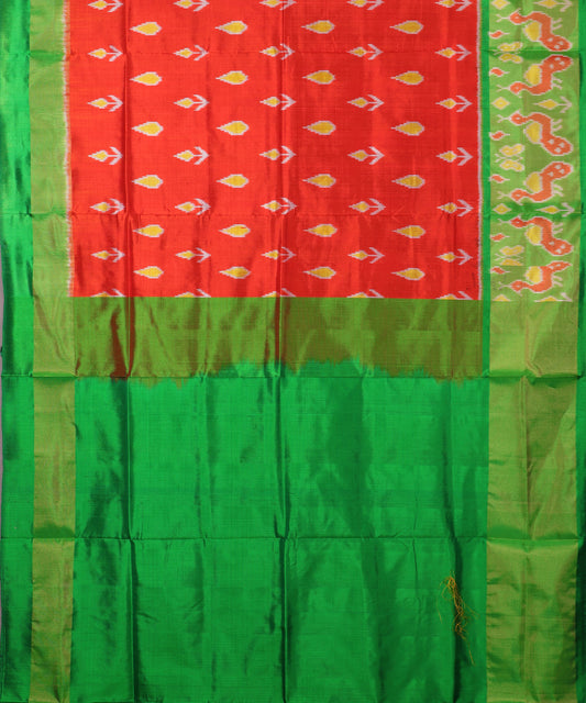 Scarlet red color handloom rajkot silk saree