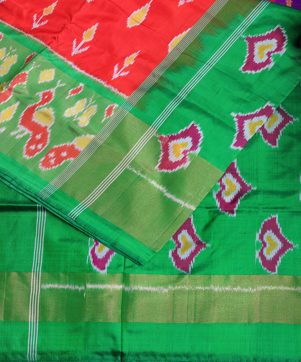 Scarlet red color handloom rajkot silk saree