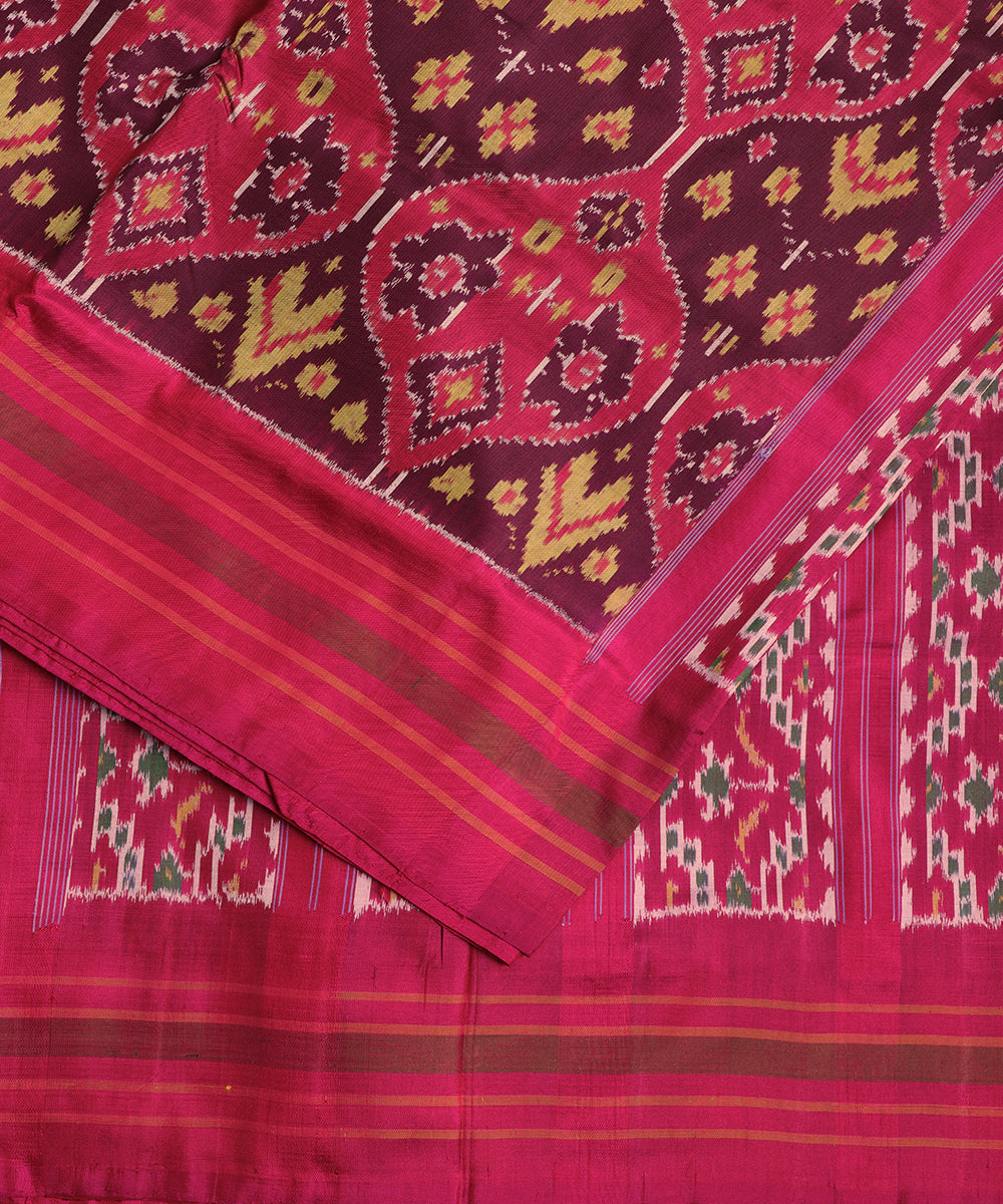 Burgundy red color handloom rajkot silk saree