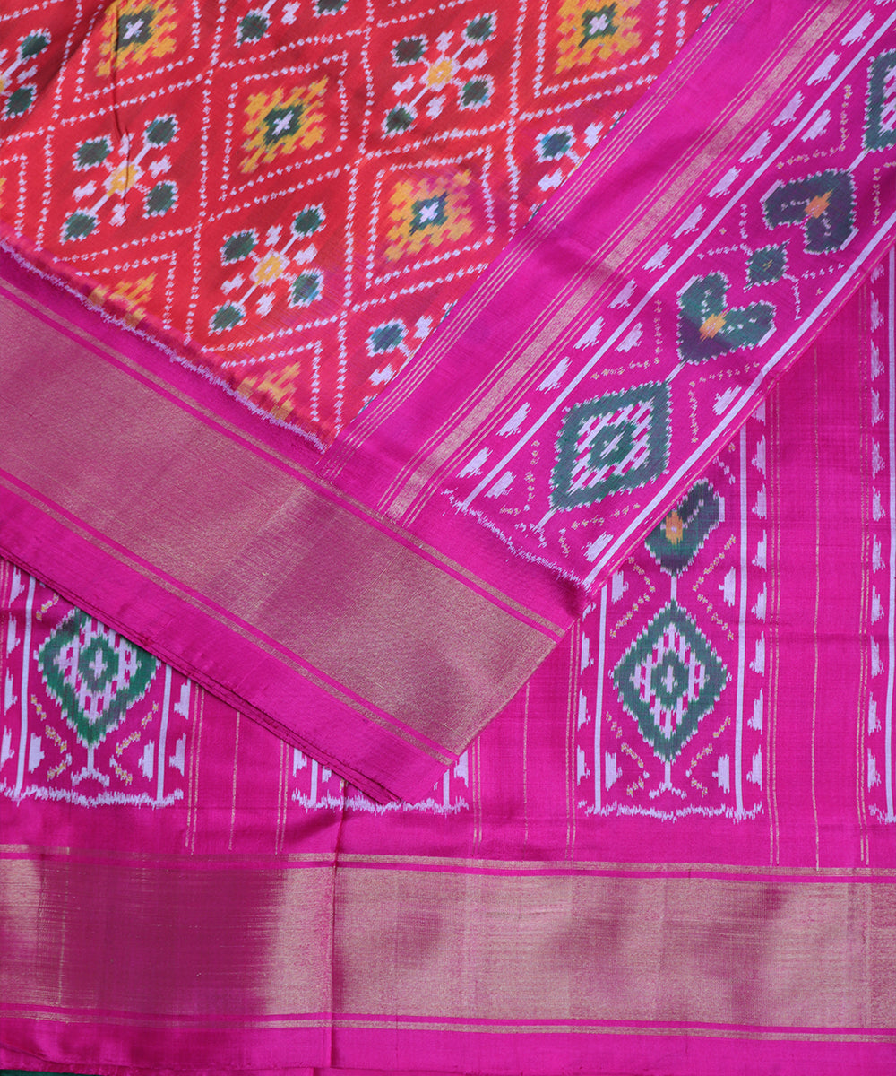 Fire brick red color handloom rajkot silk saree