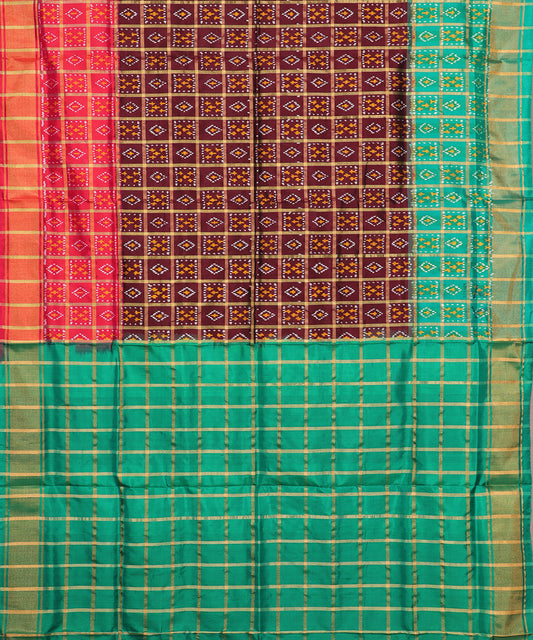 Mahogany color handloom rajkot silk saree