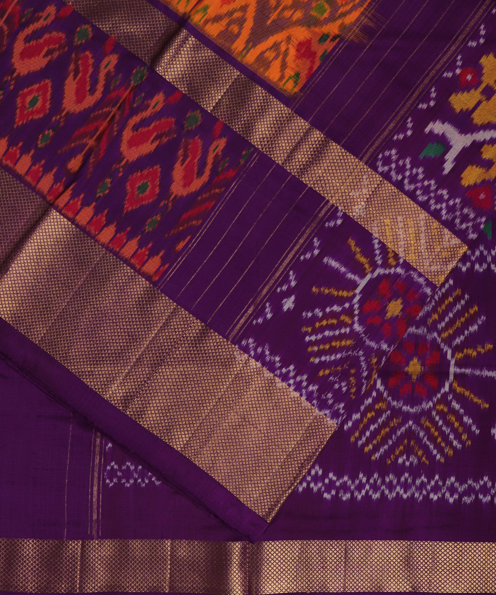 Ochre orange color handloom rajkot silk saree