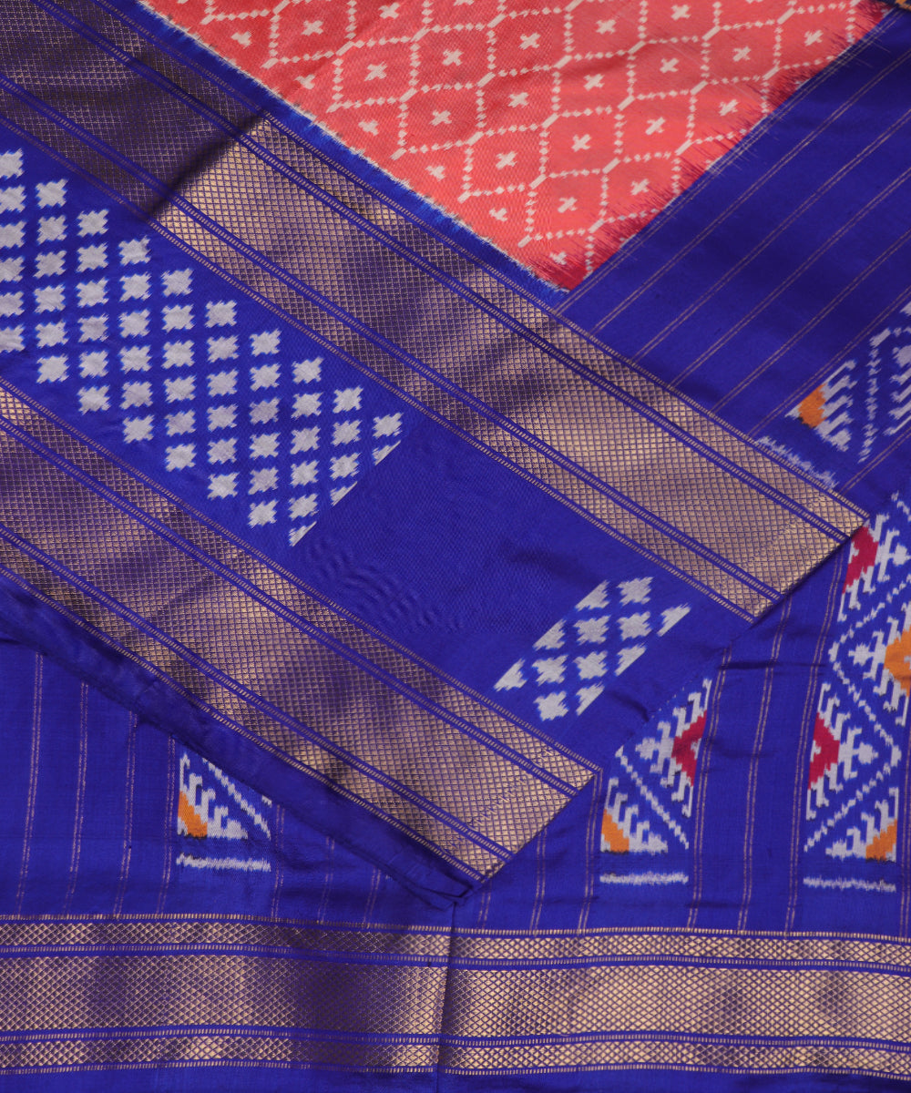 Persian red color handloom rajkot silk saree