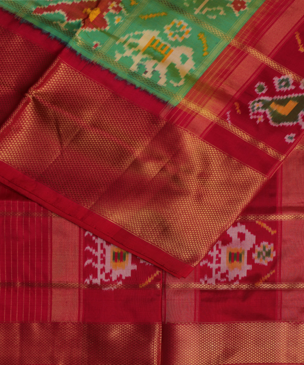 Emerald green color handloom rajkot silk saree