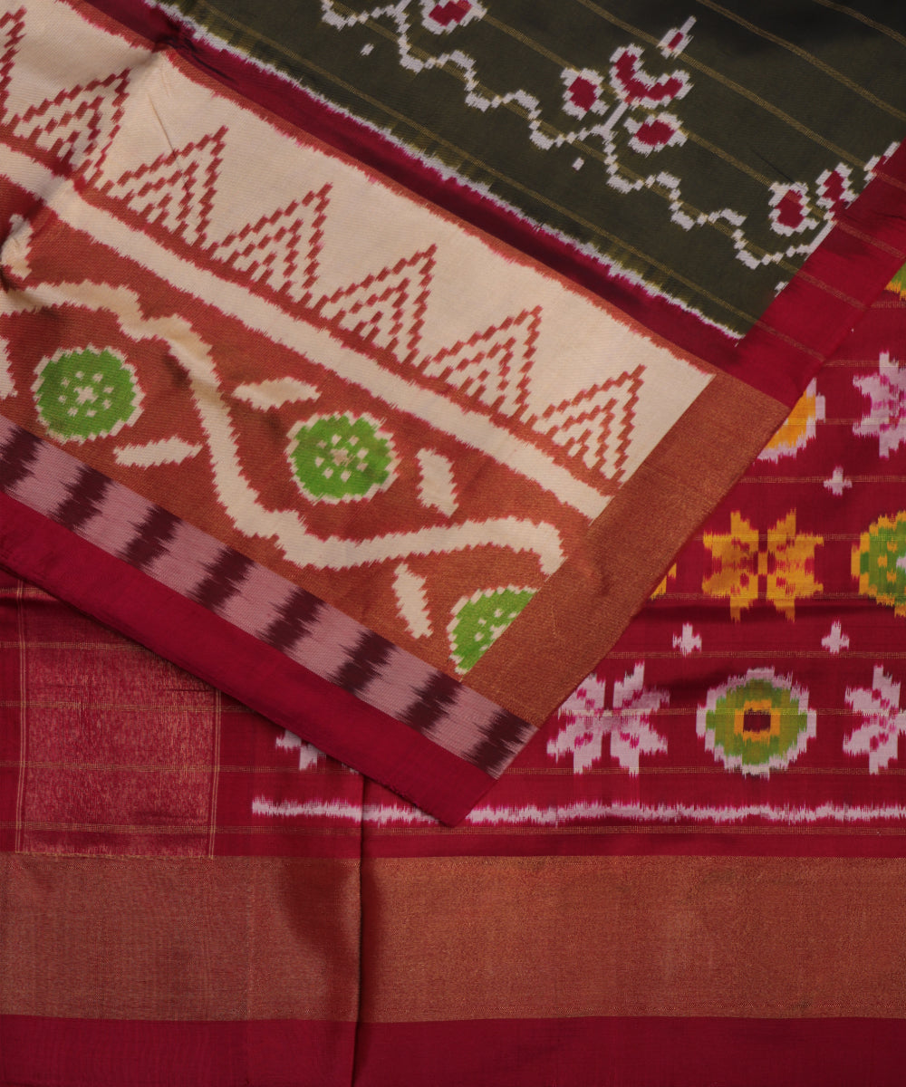 Army green color handloom rajkot silk saree