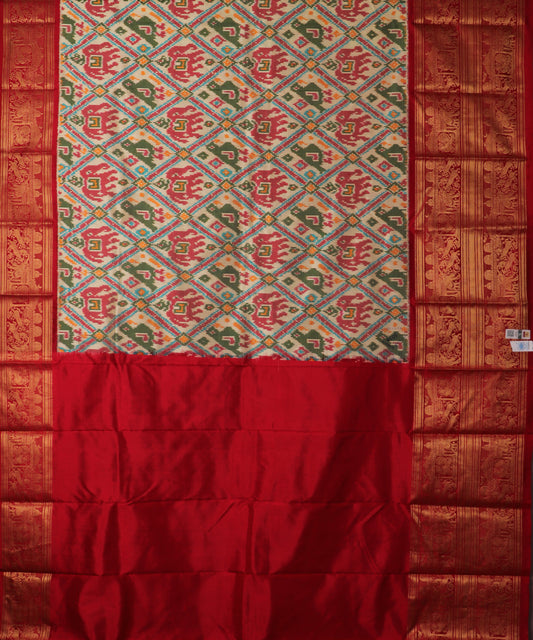 Cream color handloom rajkot silk saree