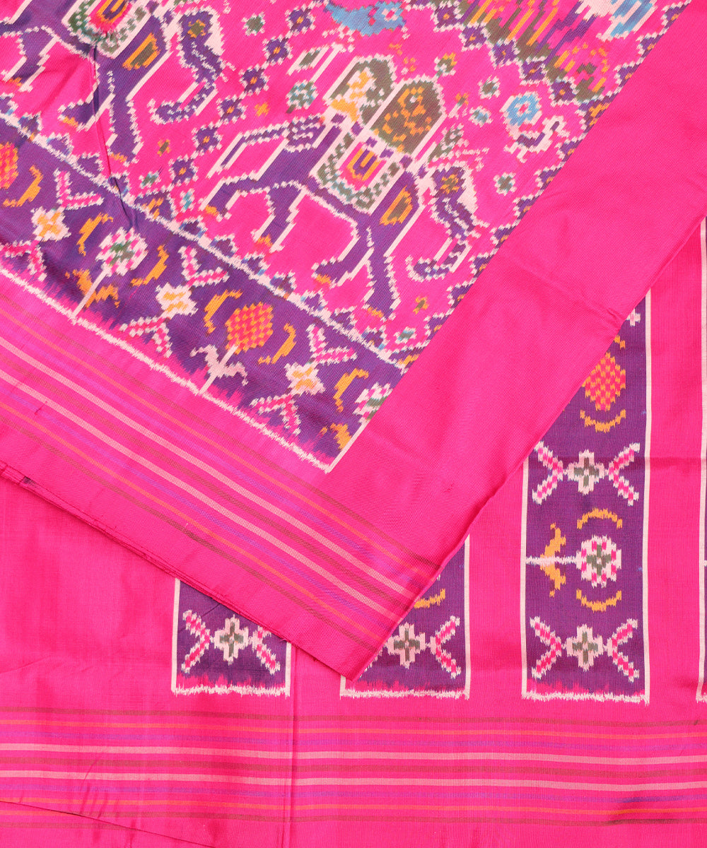 Hot pink color handloom rajkot silk saree