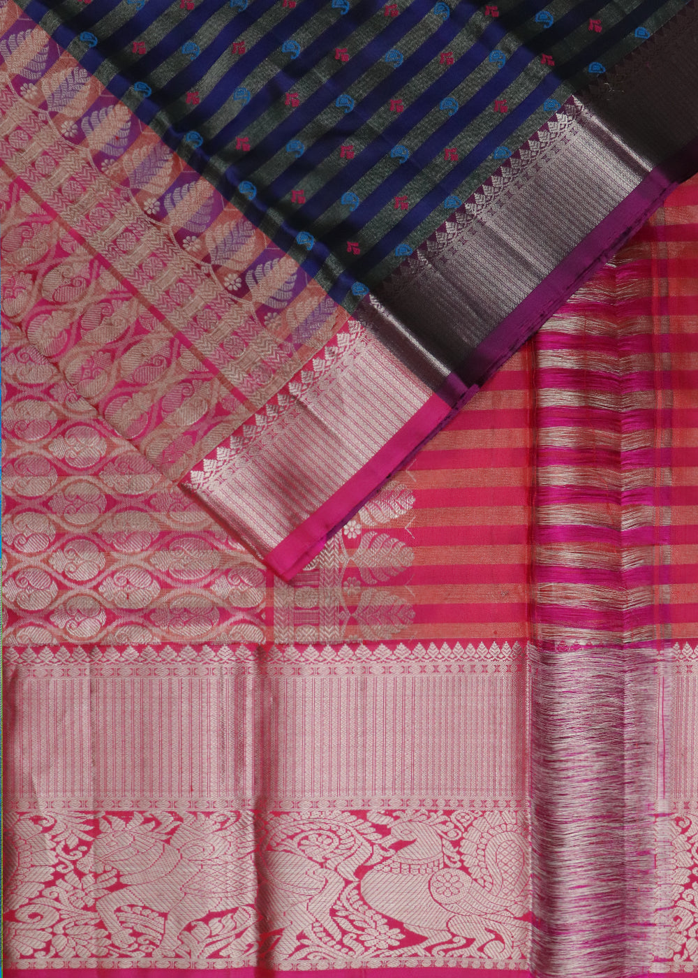 Denim blue color handloom madhavaram silk saree