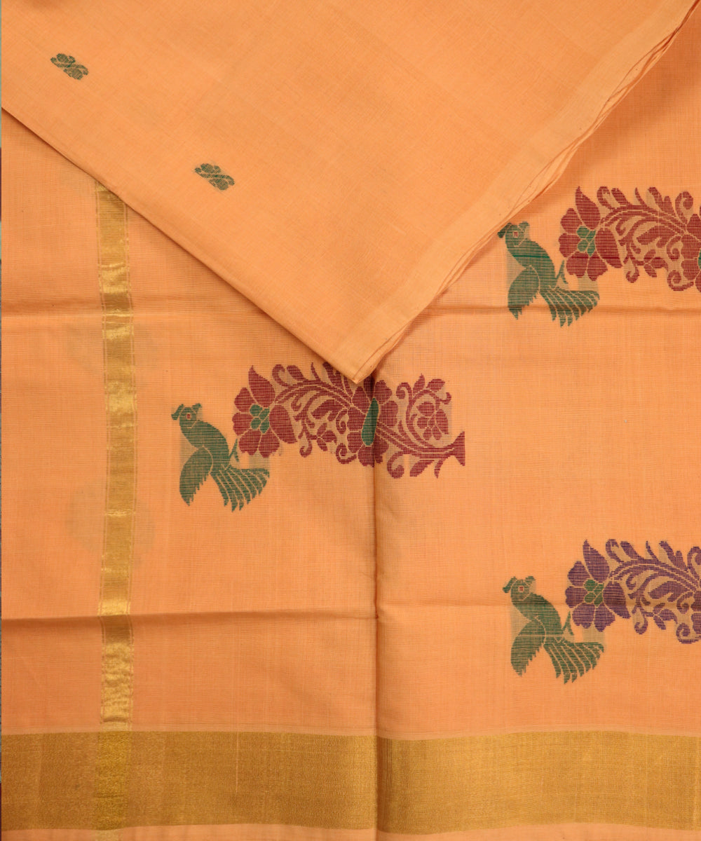 Tangerine orange handloom Rajahmundry fancy cotton saree