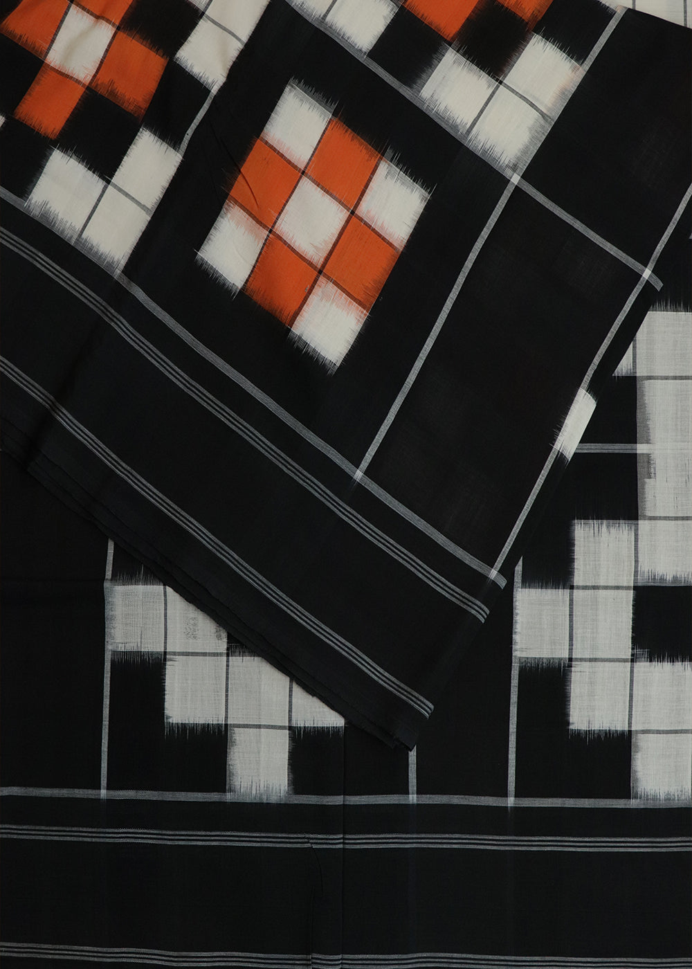 Black color with multi-checkered pochampally cotton saree