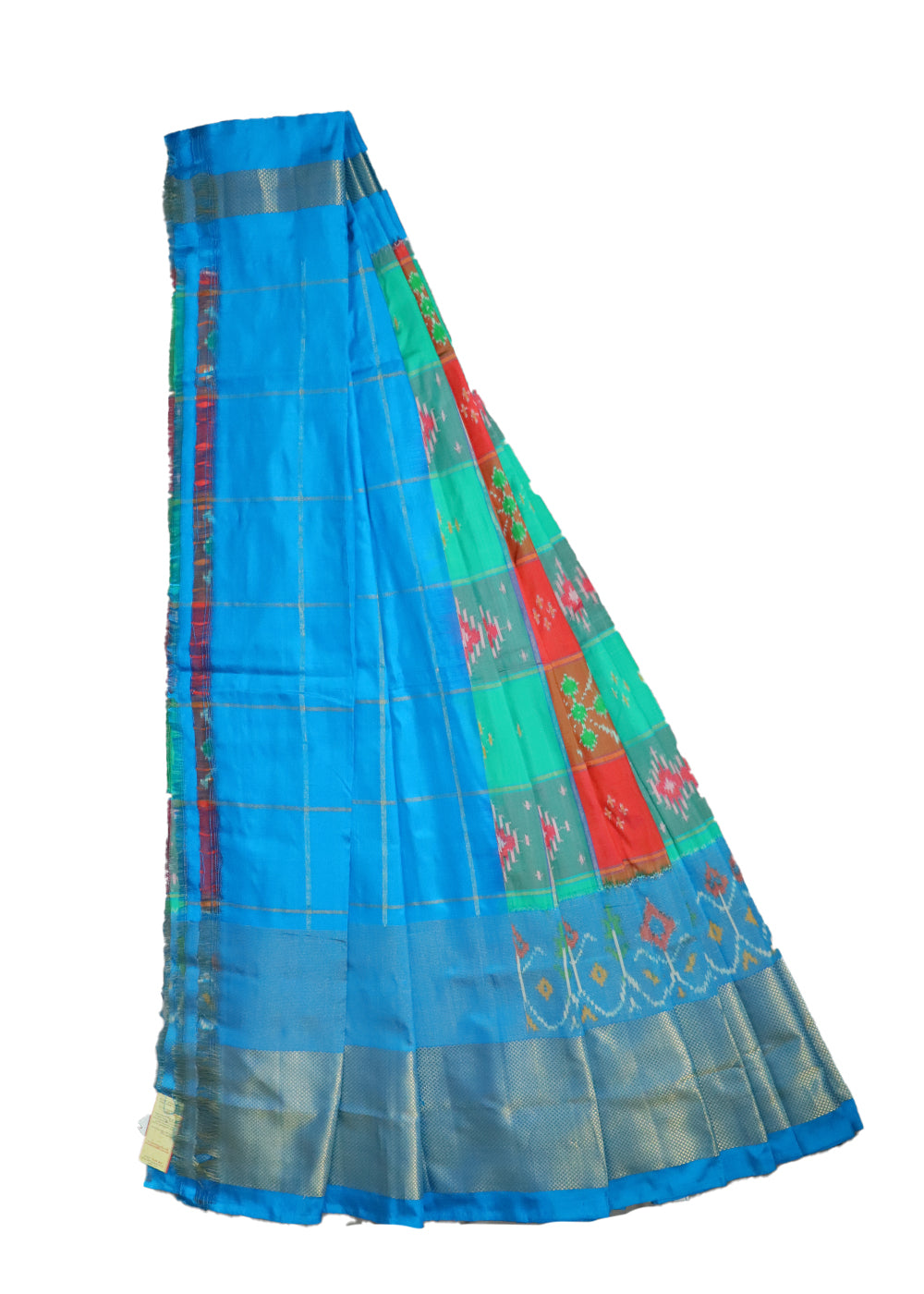 Multi and blue color handloom silk ikath pavada