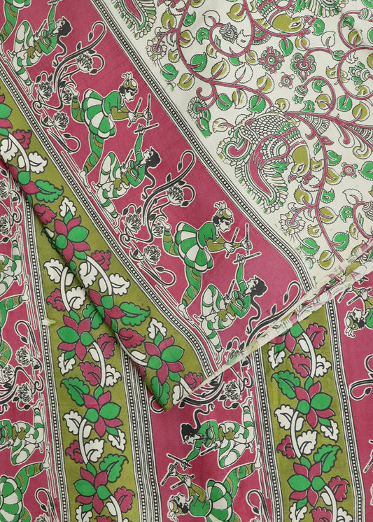 Beige Kalamkari printed cotton saree