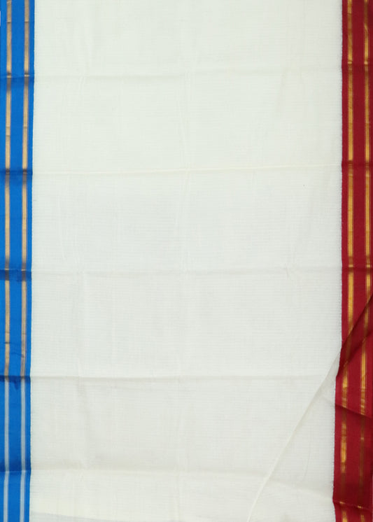 Half-white color Gadwal cotton saree