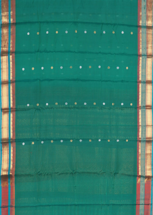 Pine green color Handloom Gadwal sico saree