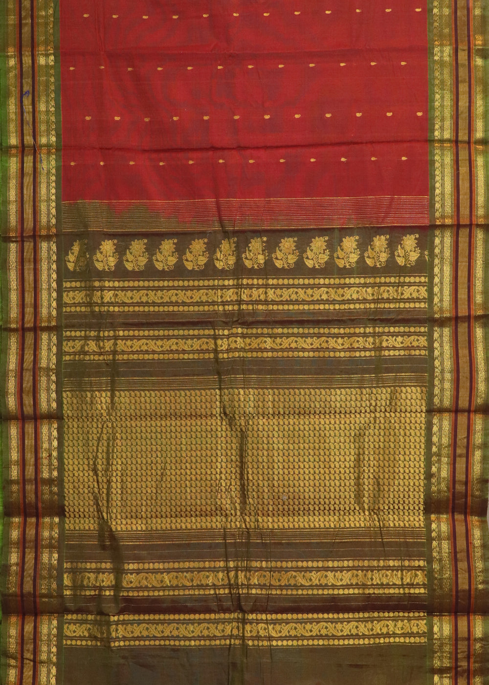 Burgundy red color Handloom Gadwal sico saree