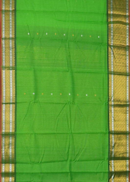 kelly green color Handloom Gadwal sico saree