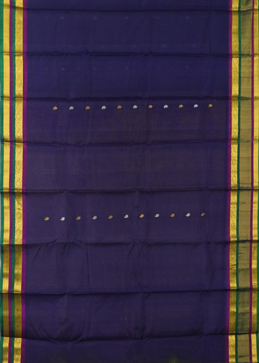 Dark navy blue color Handloom Gadwal sico saree