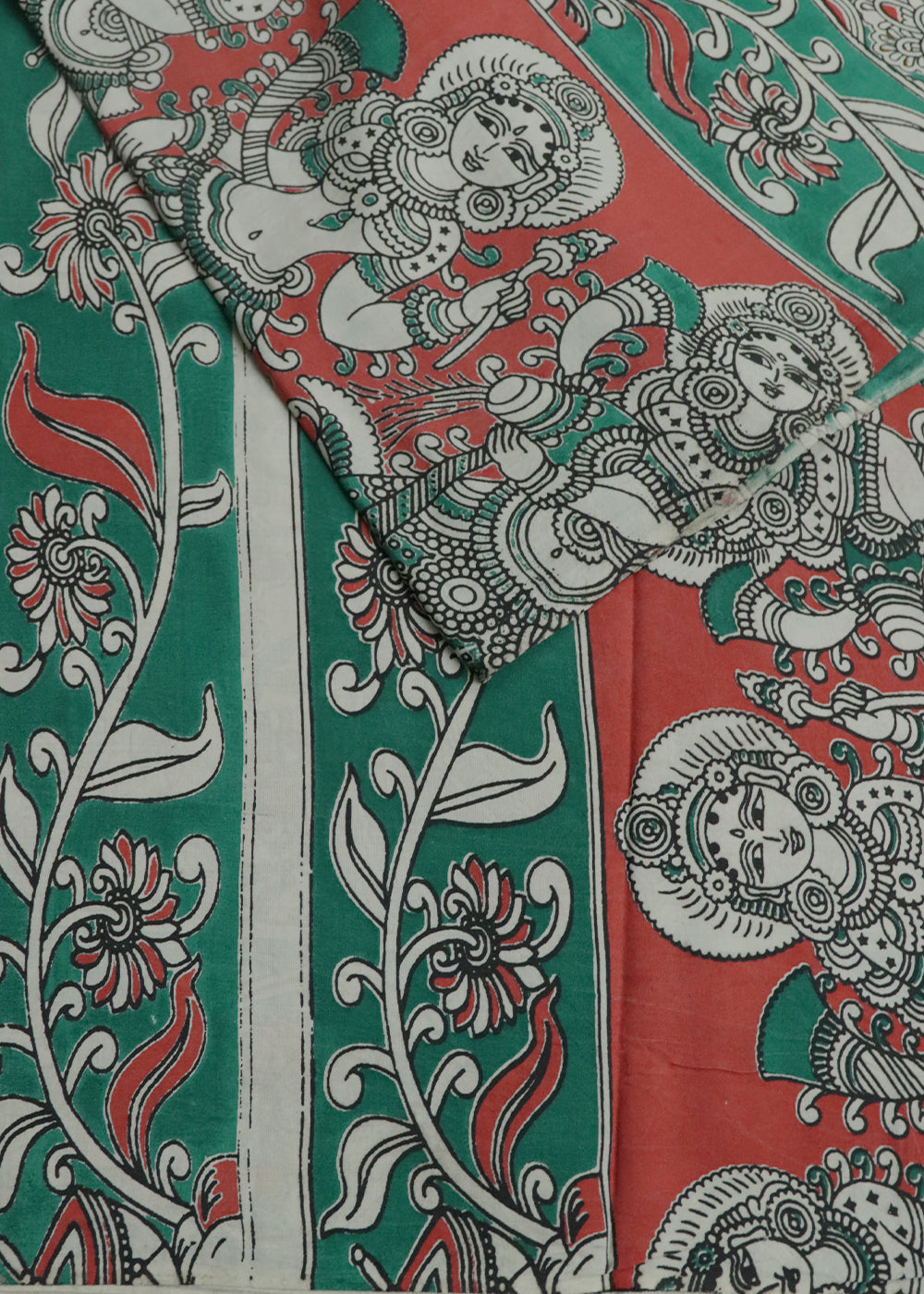 Beige Kalamkari printed cotton saree