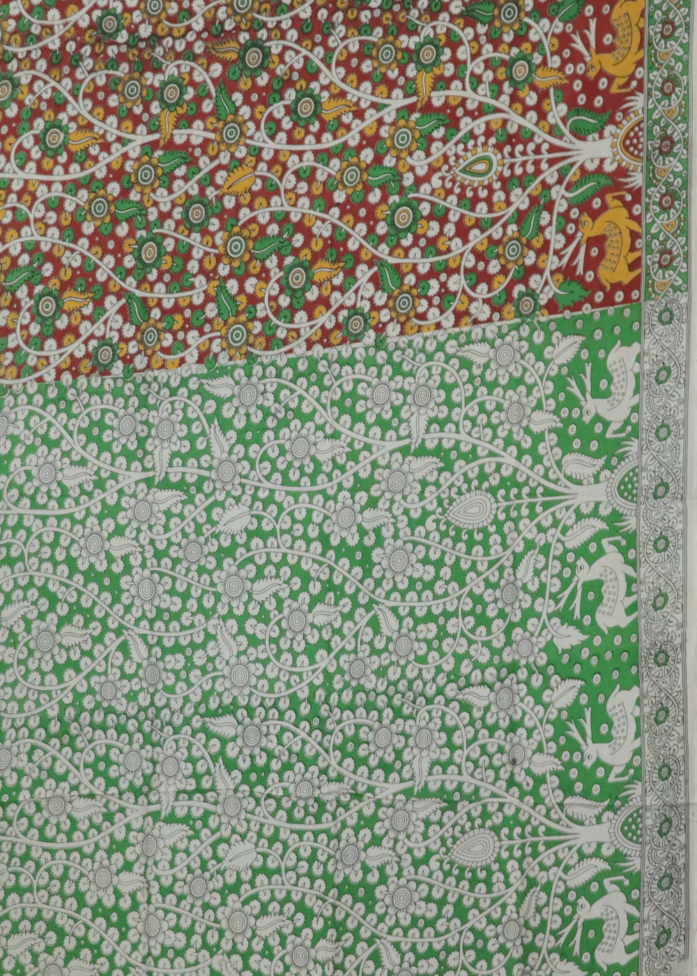 Beige Kalamkari printed cotton saree