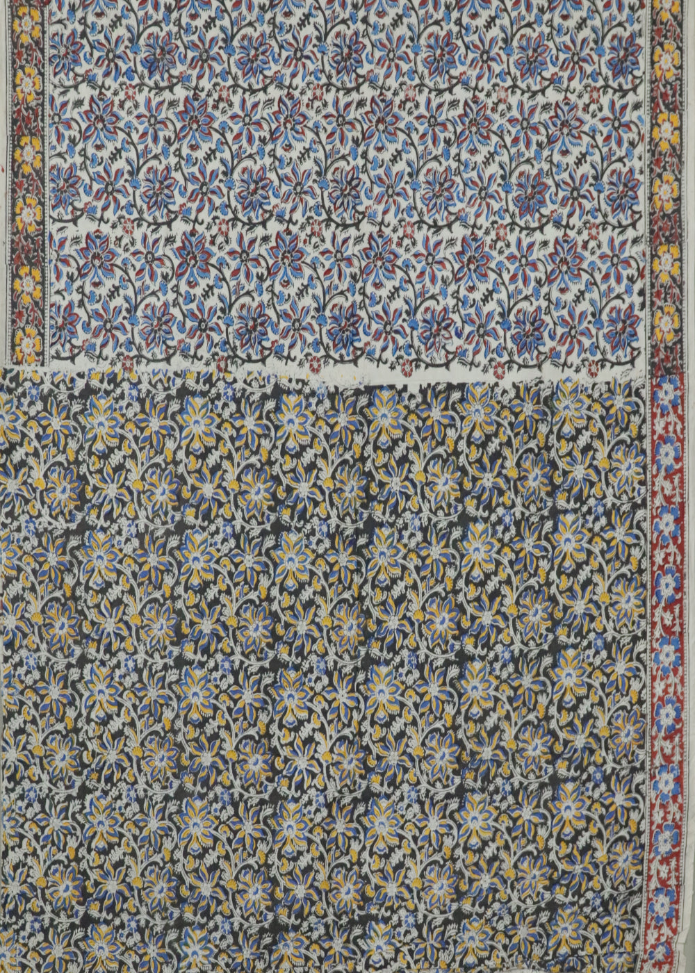 Beige Kalamkari printed cotton saree