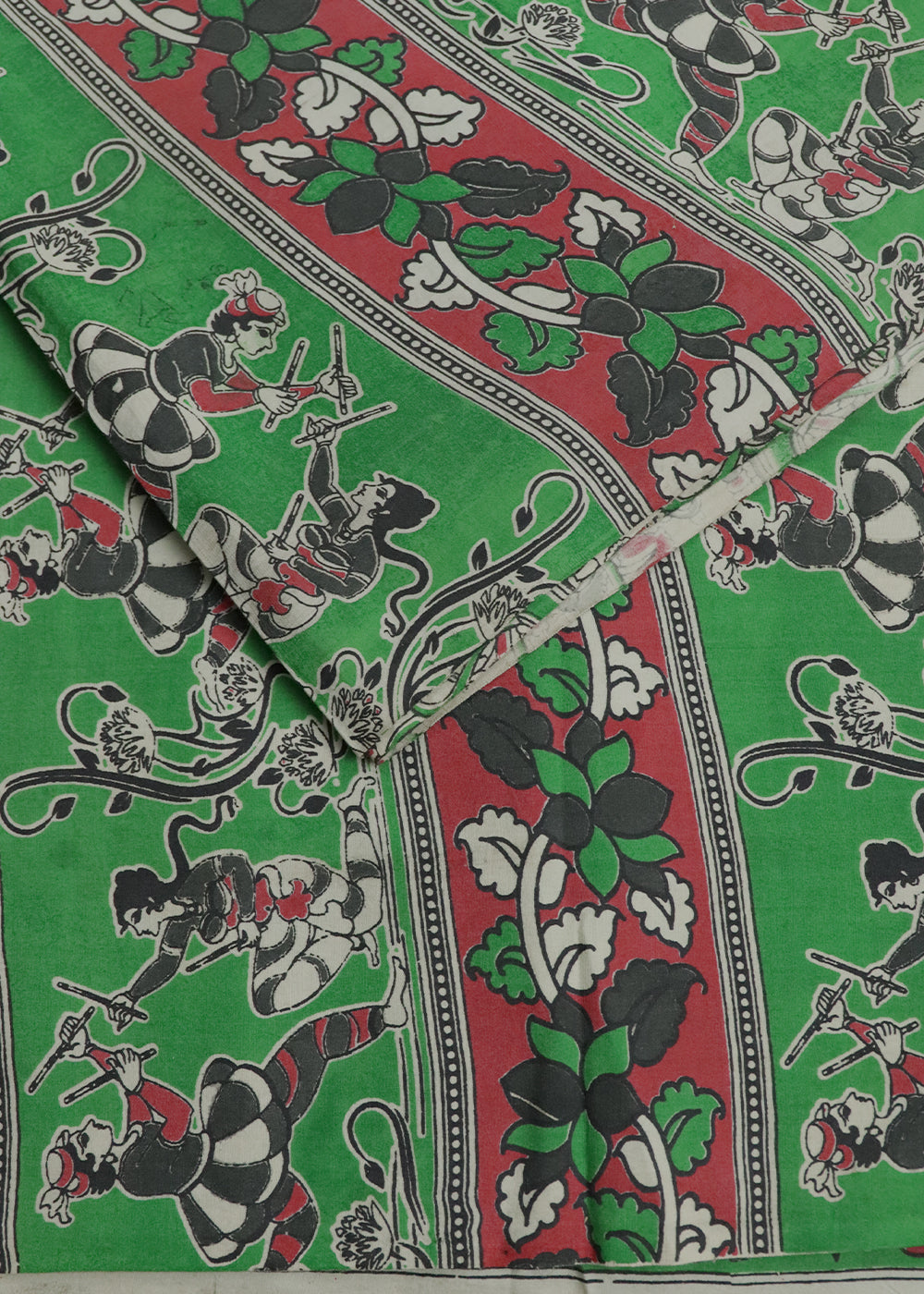 Beige Kalamkari printed cotton saree