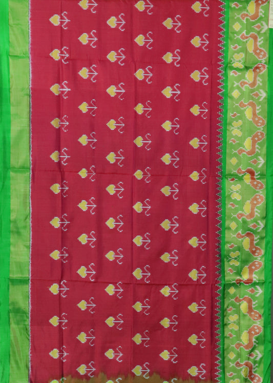 Raspberry red color handloom rajkot silk saree
