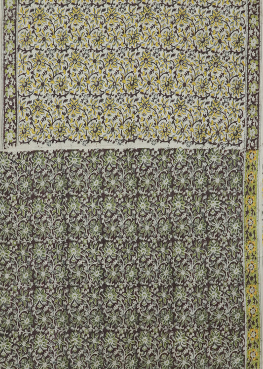 Beige Kalamkari printed cotton saree