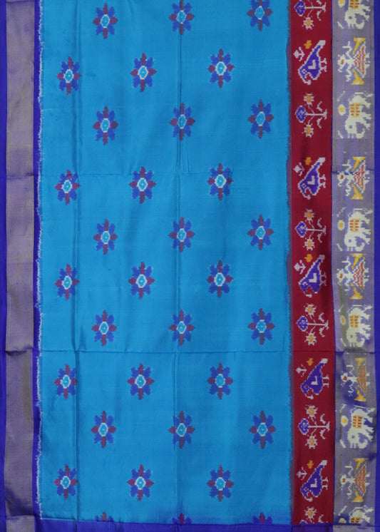 Olympic blue color handloom rajkot silk saree