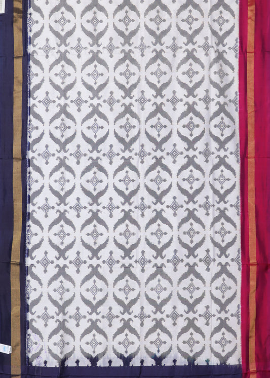 Half-white color handloom rajkot silk saree