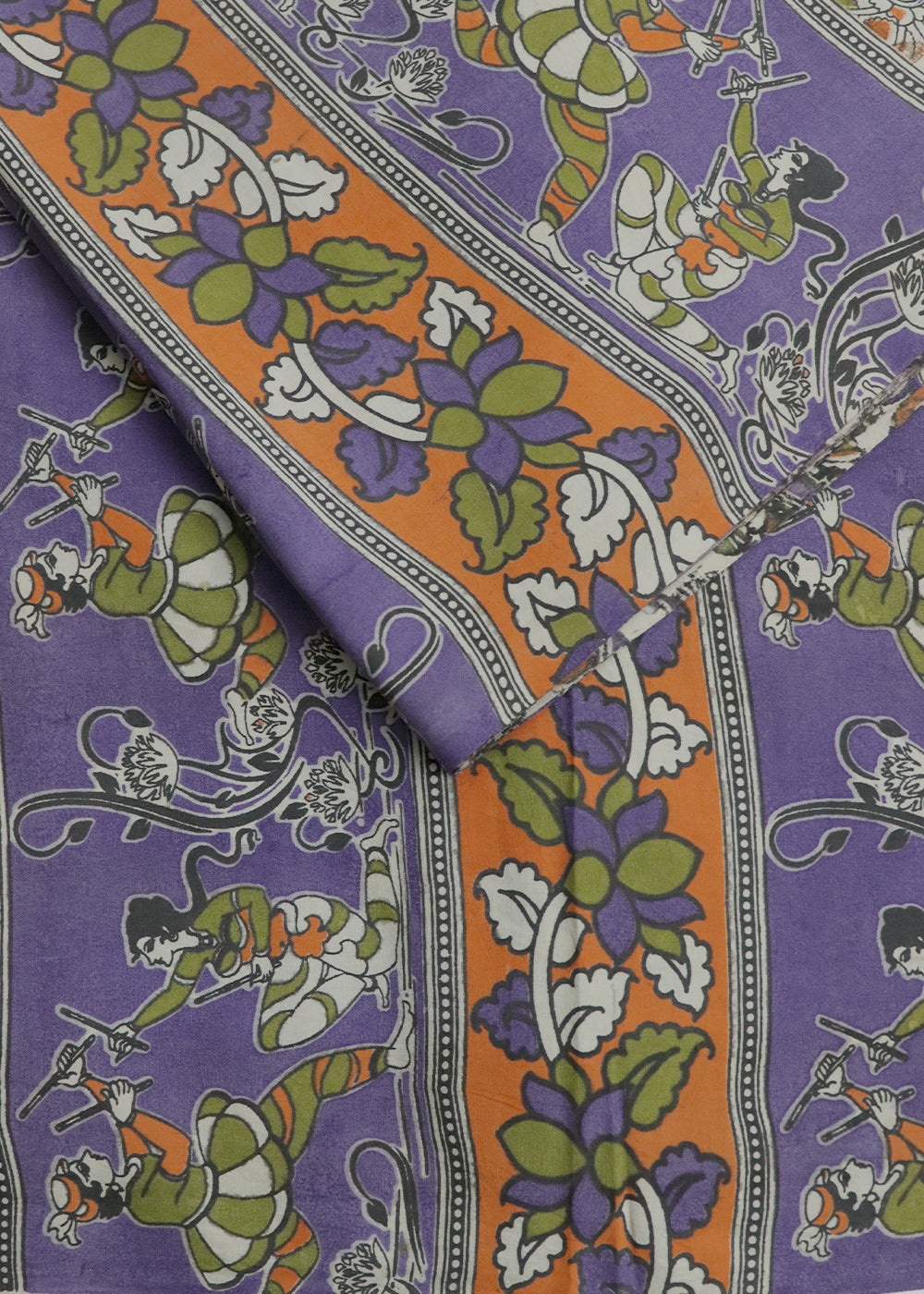 Beige Kalamkari printed cotton saree