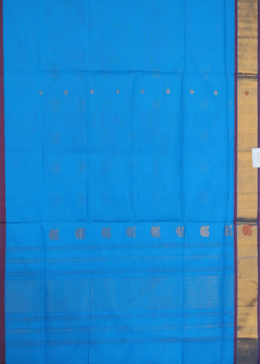 Azure blue color handloom venkatagiri cotton saree