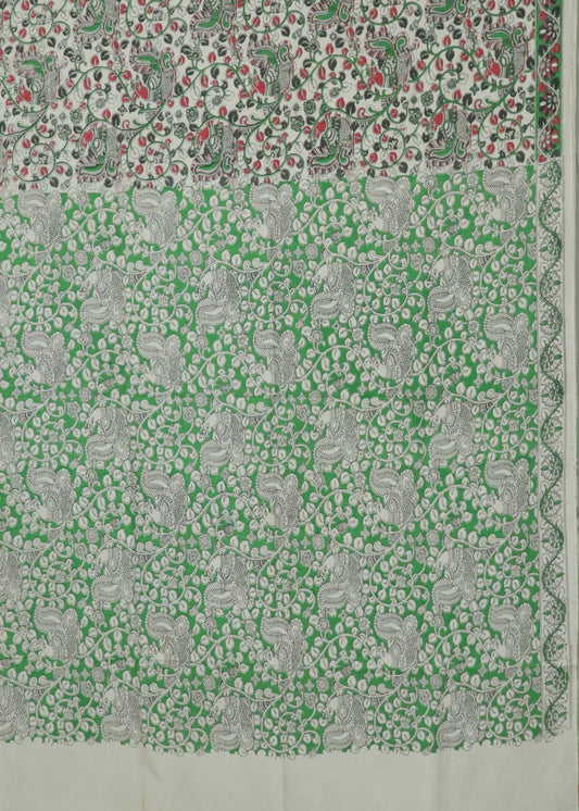 Beige Kalamkari printed cotton saree