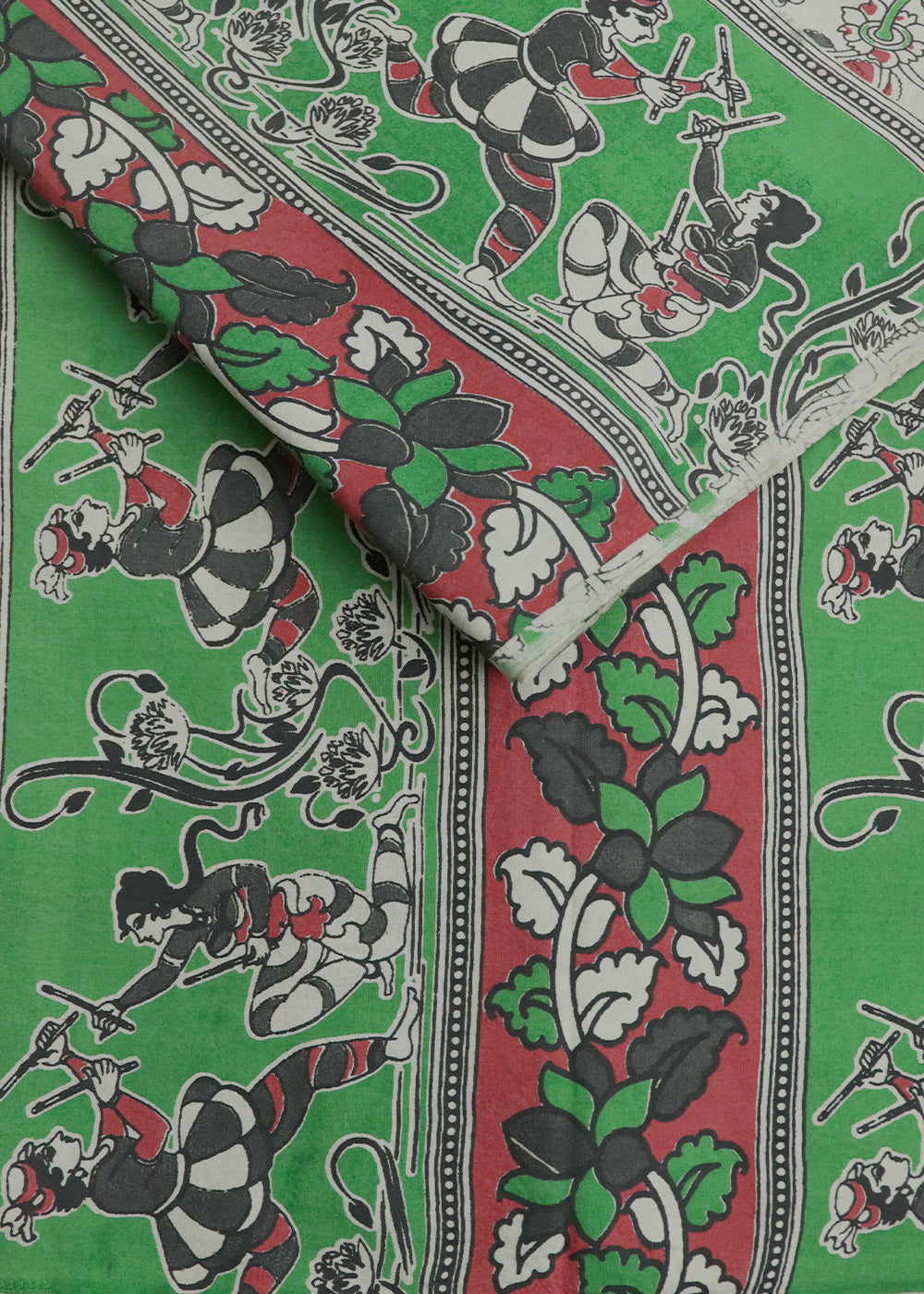 Beige Kalamkari printed cotton saree