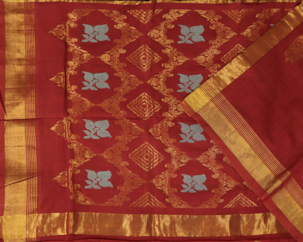 Carmine red handloom Rajahmundry fancy cotton saree