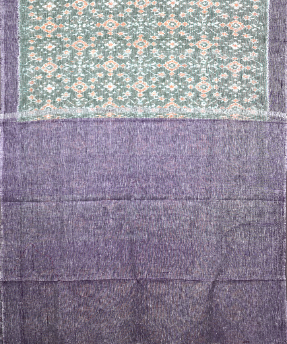 Sage green color handloom linen ikat saree