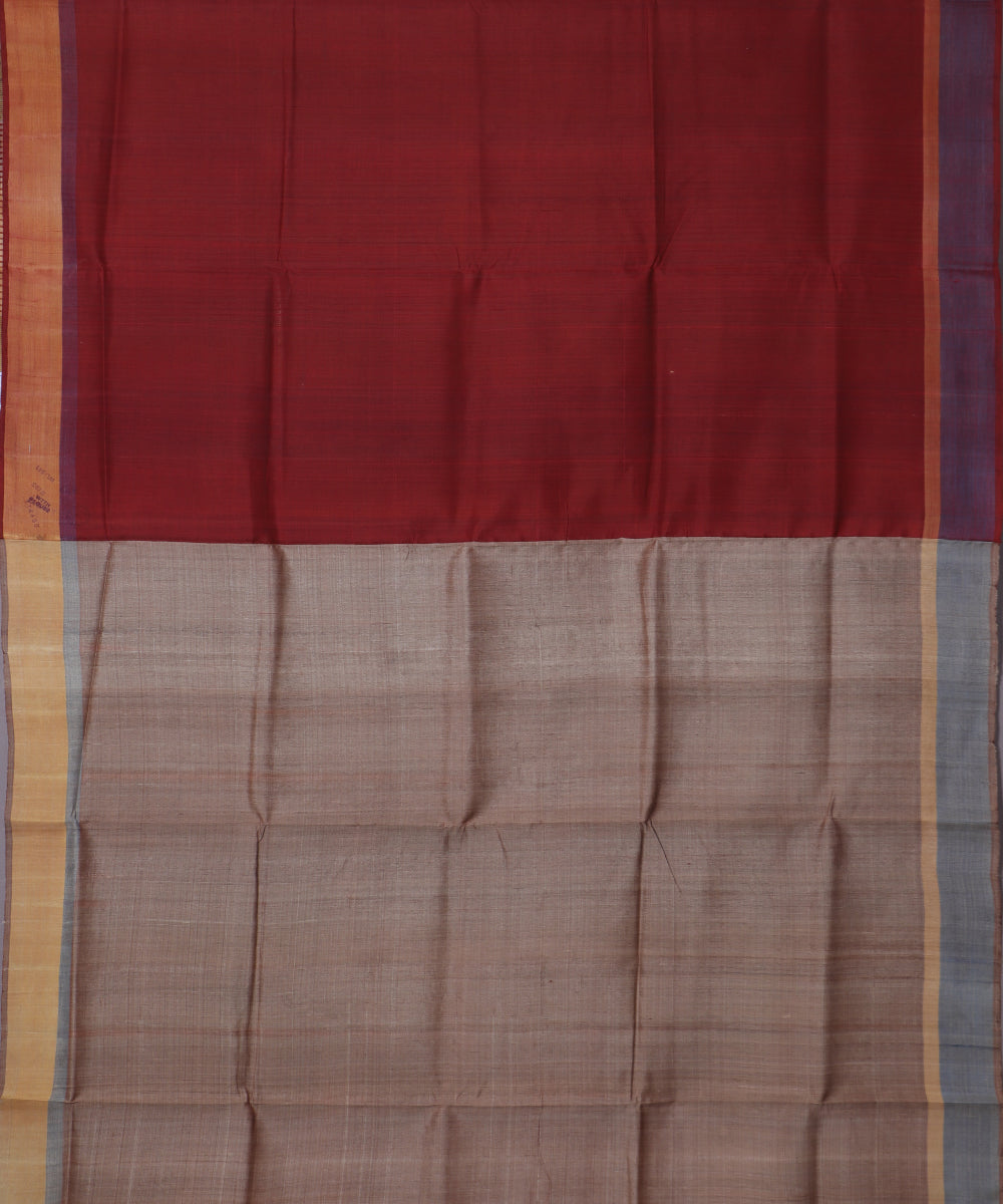 Barn red color handloom tussar silk saree