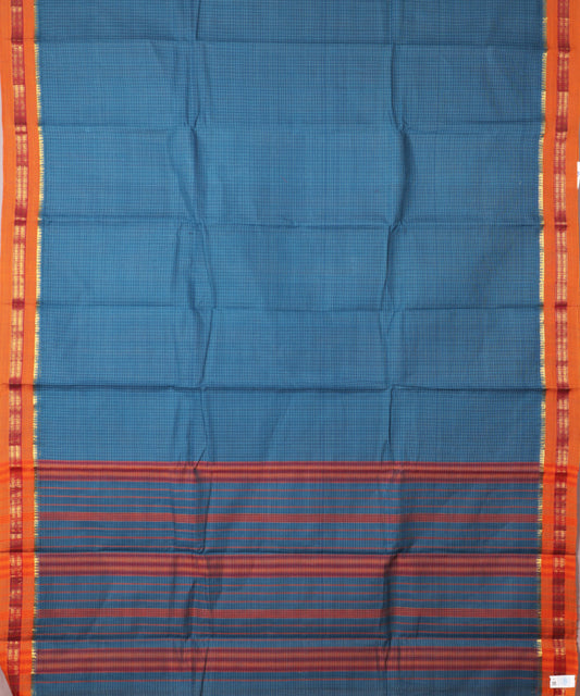 Prussian blue color handloom narayanpet cotton saree