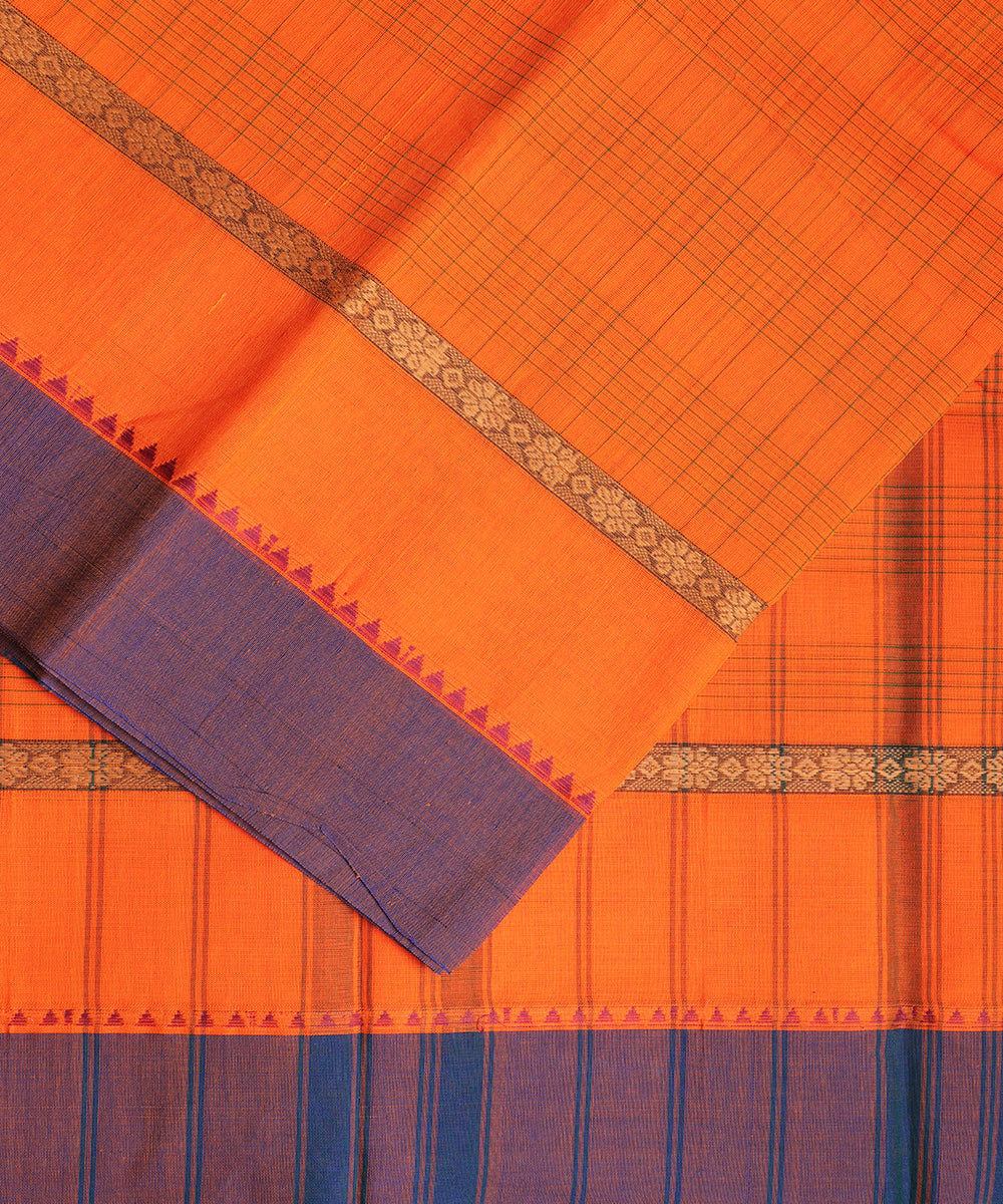 Pumpkin orange color handloom narayanpet cotton saree