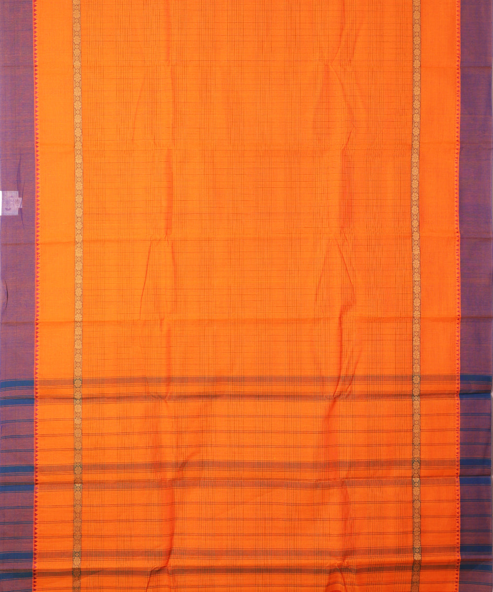 Pumpkin orange color handloom narayanpet cotton saree