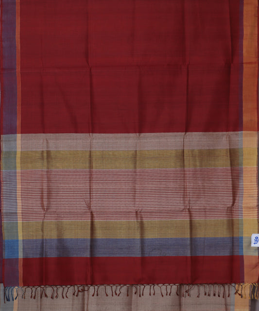 Barn red color handloom tussar silk saree