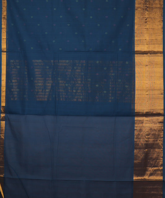 Prussian blue color handloom venkatagiri cotton saree