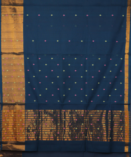 Prussian blue color handloom venkatagiri cotton saree